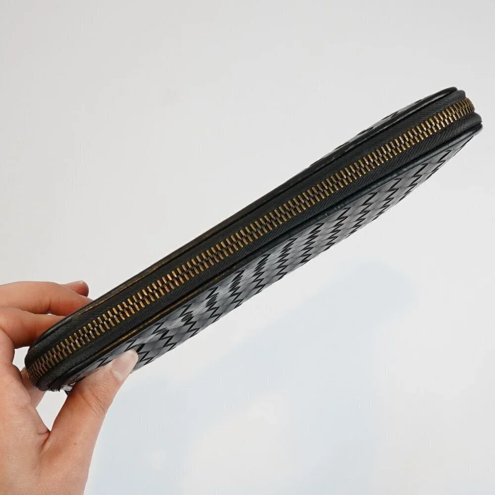Bottega Veneta Continental Black Intrecciato Leather Zip Wallet 8.5in Oversized - Picture 8 of 11